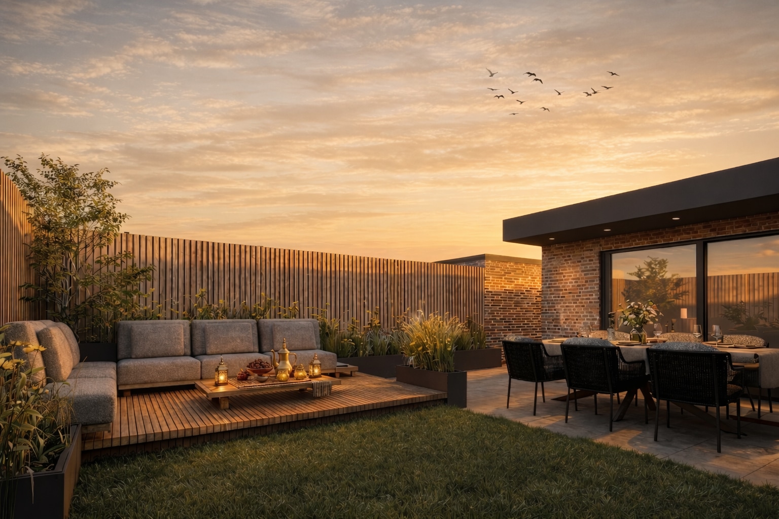 Garden Sunset Lounge, Tuinontwerp met avondzon